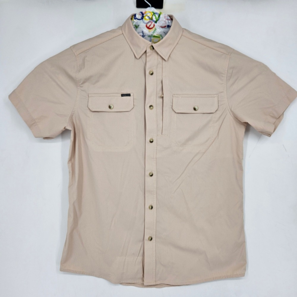 Poncho Shirt Mens Medium Brown Bear Button Up Short Sleeve Western Hunting